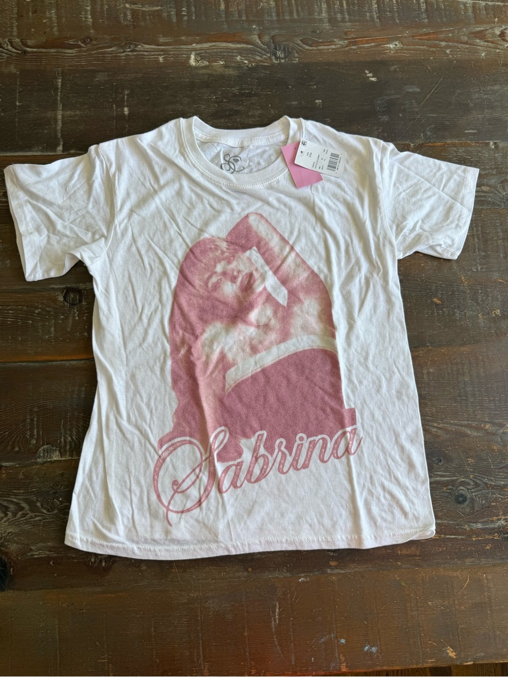 White Kids Graphic Tee with Pink Print - Sabrina